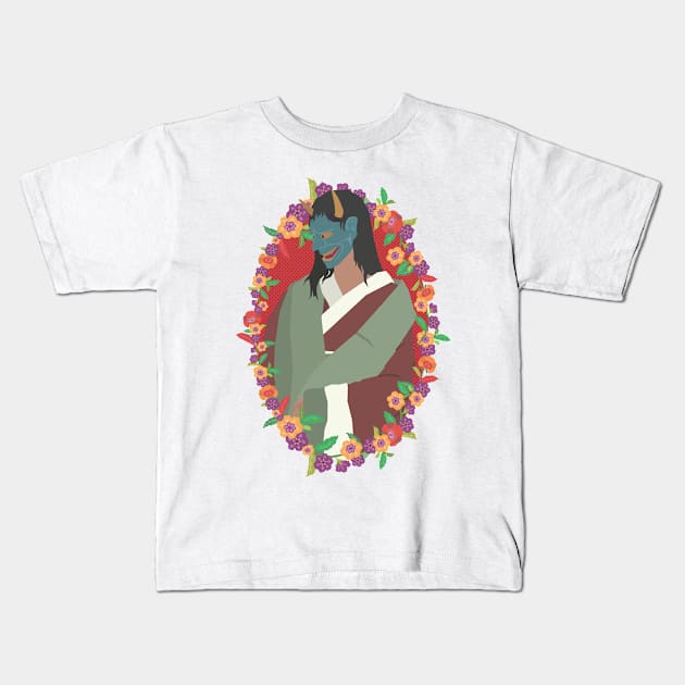 Hannya Lady Flower Garland Kids T-Shirt by MythoCulture